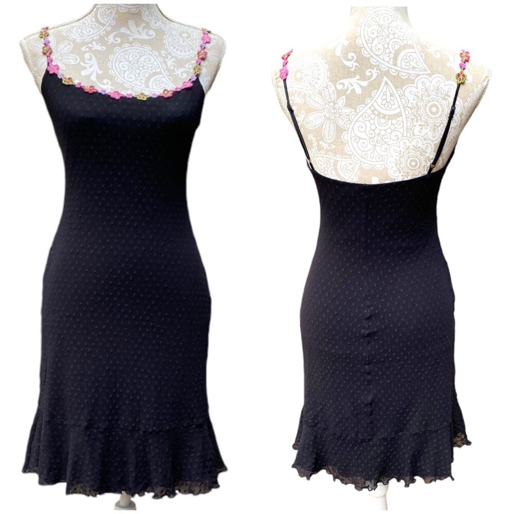 Whimsigoth Betsey Johnson Y2K Swiss Dot Slip Dress Pink Flowers NWT M - Picture 1 of 11